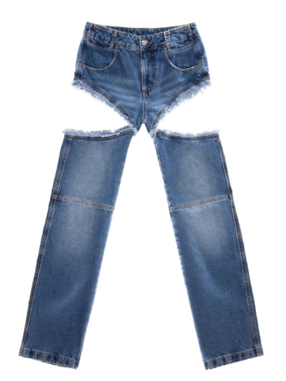 THIGH HOLE Distressed Blue Denim Jeans